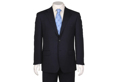 Men'S Flat Front Super 150'S Poly~Rayon Dark Navy Stripe Modern Fit 2 Button Without Pleat Cheap Priced Disc