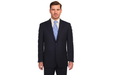 Men'S Flat Front Super 150'S Poly~Rayon Dark Navy Stripe Modern Fit 2 Button Without Pleat Cheap Priced Disc