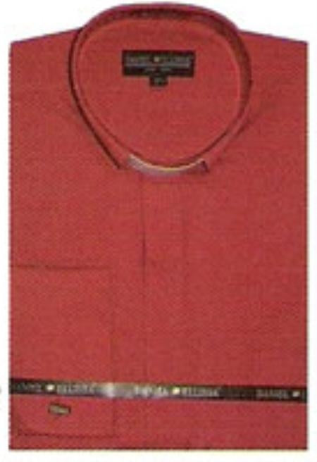 Mandarin Red Collarless Preacher Round Style / 65%Poly&35%Cotton Banded Collar Men's dress shirts
