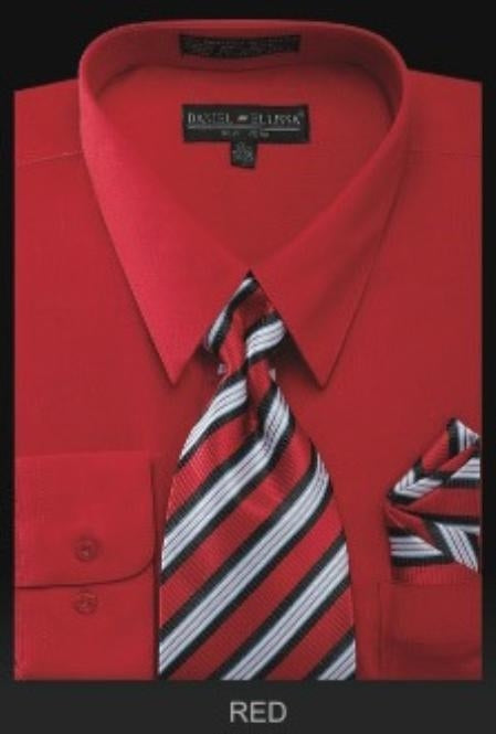 men's red dress shirt and tie Mens Dress Shirts Tie Set Red Color Long Sleeve Fortini SG21B