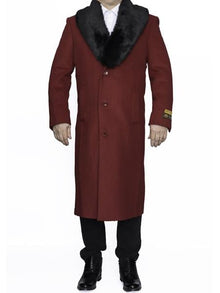 Men's Burgundy Overcoat 3 Button Full Length Wool Dress Top Coat