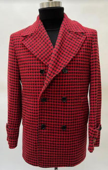 Tartan New Year Christmas Holiday Red Overcoat - Red Peacoat- Red Trench Coat