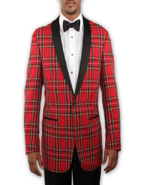 Red Tartan Plaid Tuxedo with Lapel - Holiday - Christmas - Wedding Prom