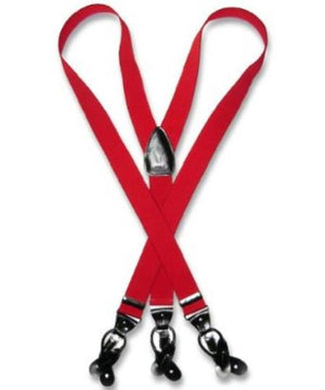 Men'S Red Suspenders For Men Y Shape Back Elastic Button & Clip Convertible