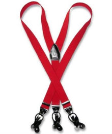 Men'S Red Suspenders For Men Y Shape Back Elastic Button & Clip Convertible