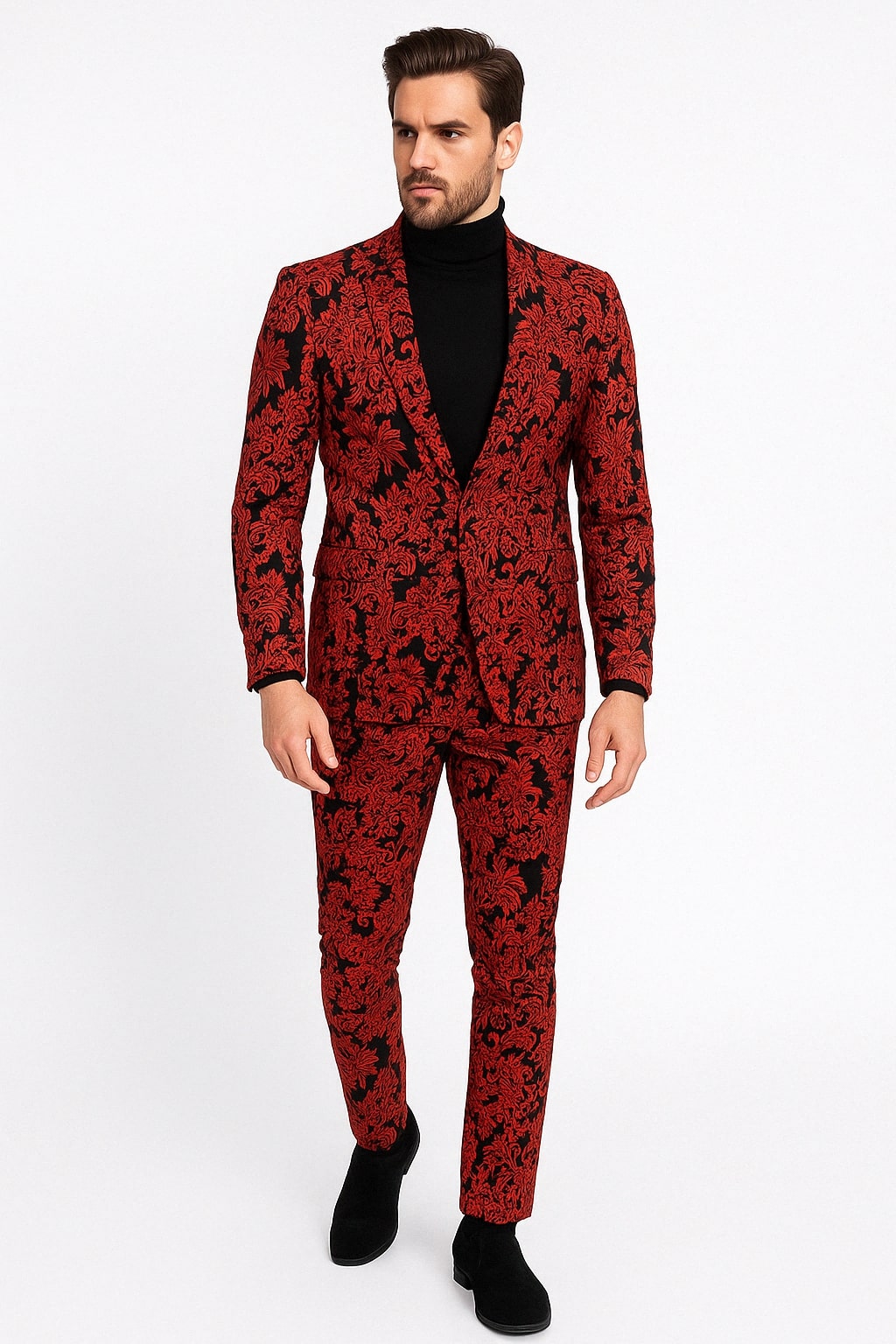 red black formal dress men Classy Red Velvet Slim Fit Black Shawl Lapel Prom Outfits for Men