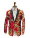 Mens Red and Gold Embroidered Tuxedo Blazer – Baroque Style One Button Dinner Jacket with Black Satin Lapel