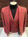 Red Tartan Suit Christmas Party Event - Plaid 3-Piece Slim Fit Suit with Vest - Window pane Pattern