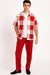 Mens Red and White Checkered Short Sleeve Shirt Set – Casual Two-Piece Summer Outfit