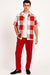 Mens Red and White Checkered Short Sleeve Shirt Set – Casual Two-Piece Summer Outfit With Walking Suit Plus Matching Pants