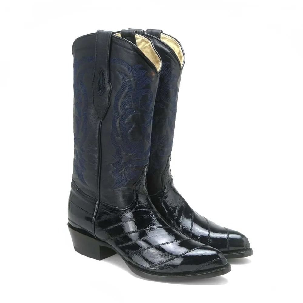 Los Altos 3X-Toe Genuine Eel Skin Black Leather Western Cowboy Boot Los Altos Eel Skin Western Boots | Ultimate Menswear main image 4