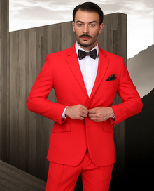 Mens Red Suit Poly~Rayon Fabric Modern Cut 2 Button Cheap Business Suits Clearance Sale