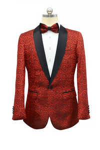 Red And Black Two Toned Paisley Floral Cheap Priced Blazer Jacket For Men Tuxedo Dinner Jacket Fashion Sport Coat + Matching Bow Tie Advanced To Ship November / 15 / 2019