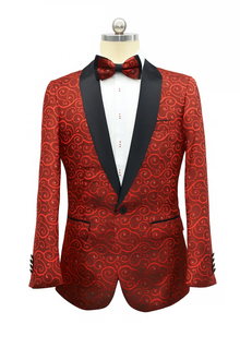 Red And Black Two Toned Paisley Floral Cheap Priced Blazer Jacket For Men Tuxedo Dinner Jacket Fashion Sport Coat + Matching Bow Tie Advanced To Ship November / 15 / 2019