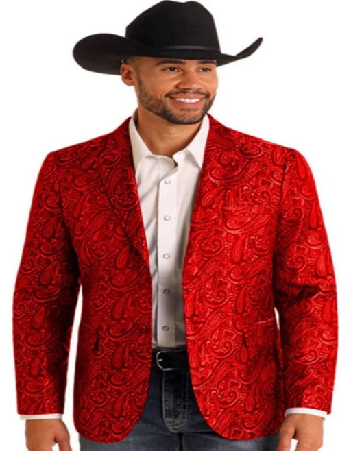 Mens Western Blazer Paisley Pattern Cowboy Red Tuxedo Jacket