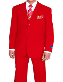 Three Button Suit - Classic Fit Pleated Pants - Mens 3 Button Classic Fit Poplin Red Suit