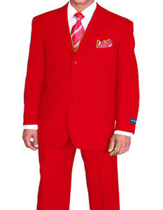 Three Button Suit - Classic Fit Pleated Pants - Mens 3 Button Classic Fit Poplin Red Suit