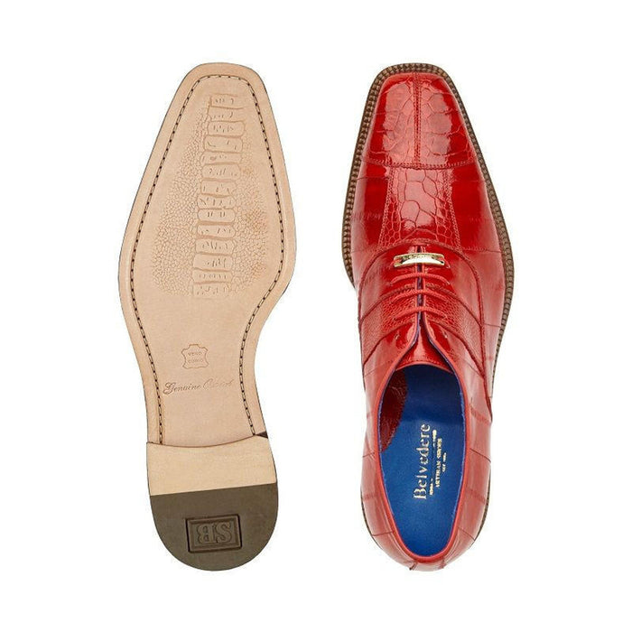 Belvedere Exotic Shoes Red Eel Ostrich Lace Up Mare