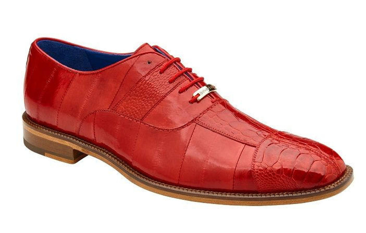 Belvedere Exotic Shoes Red Eel Ostrich Lace Up Mare — MensUSA