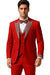 Red Prom Tuxedo - Perfect Wedding Suit Vested Rhinestone Lapelled