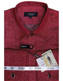 Mens Paisley Shirts - Club Fashion Dress Shirt Spread Collar in  Color Red