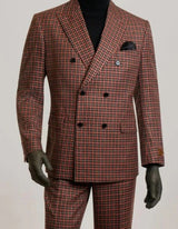 Steve Harvey Suits Clothing line - Steve Harvey Suits Mens Gray and Burnt Rust Checkered Suit - Plaid Textured Pattern Suit Modern Fit