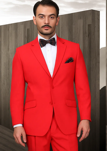 Mens Red Suit Poly~Rayon Fabric Modern Cut 2 Button Cheap Business Suits Clearance Sale
