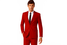 Mens Colorful 2 Button Style Cheap Priced Business Suits Clearance Sale Pants Free Matching Bowtie Mens Red Suit ( Regular Cut Or Slim Cut)