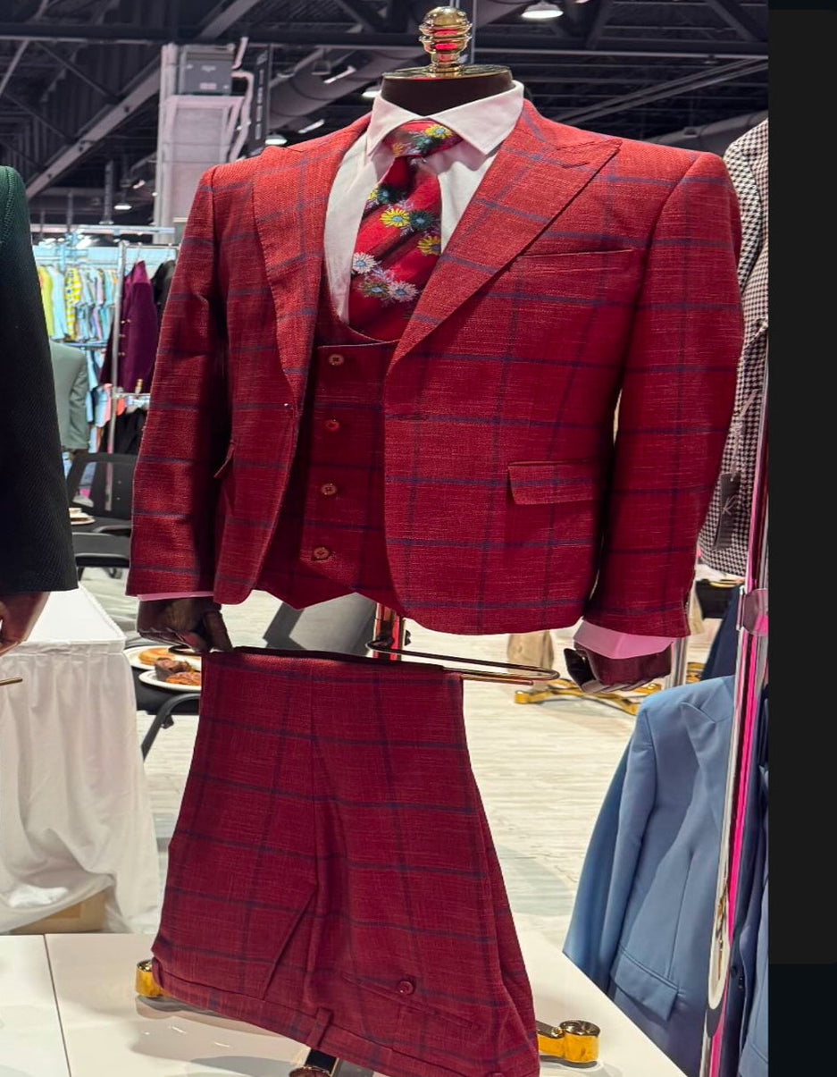 Men's Red Textured Pattern Suit main image 0