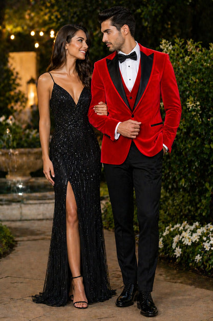 Mens Designer Velvet Tuxedo Jacket in Red