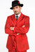 WTXZoot200 Zoot Suit - Pimp Suit - Zuit Suit AMM282 SHIMMERY GANGSTER Black And Bold Pronounce Red ~ White Pinstripe Fashion Long  Pre Order September/1/2020
