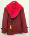 Men’s Red and Black Houndstooth Overcoat with Faux Fur Shawl Collar – Luxury Double-Breasted Winter Coat