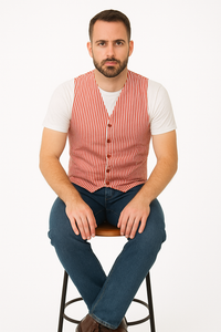 Men's Dark Navy Blue and White Stripe ~ Pinstripe Seersucker Sear sucker suit Vest Set