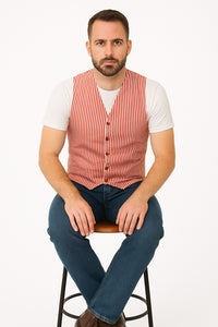 Men's Dark Navy Blue and White Stripe ~ Pinstripe Seersucker Sear sucker suit Vest Set