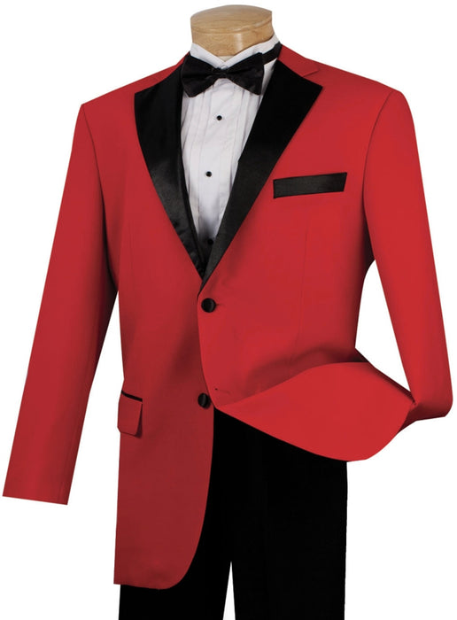 Lucci Red with Black Contrasting Notched Collar Tuxedo - Pleated Slacks