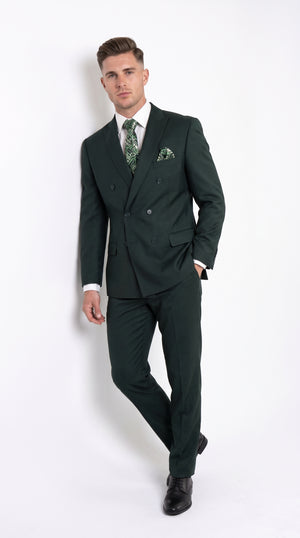 Men's Classic Hunter Green Wool Double Breasted Suit – 6 Button Formal Business & Wedding Suit