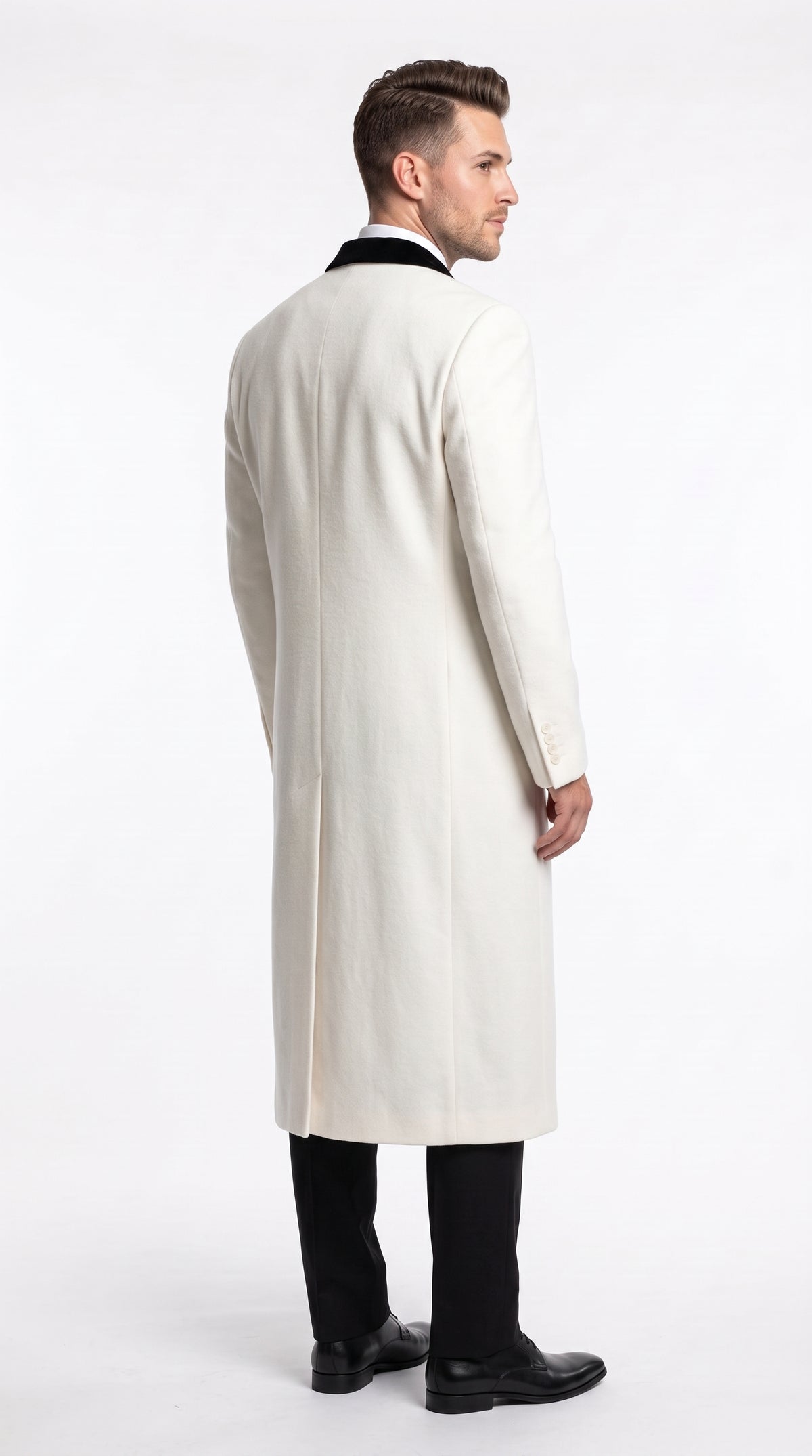 Men’s Winter White Chesterfield Overcoat, Wool and Cashmere Full Length Dress Coat