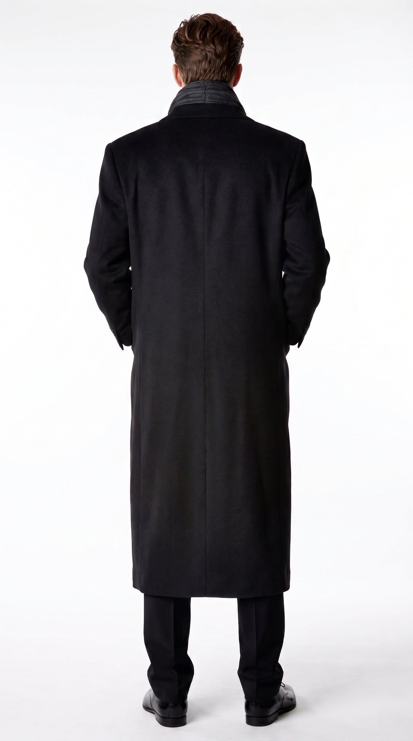 Alberto Nardoni Men’s Black Full Length Cashmere Blend Overcoat, Loro Piana Fabric Winter Dress Topcoat