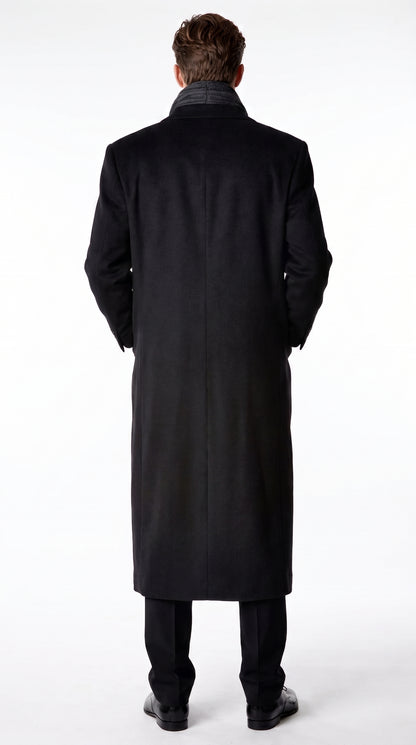Alberto Nardoni Men’s Black Full Length Cashmere Blend Overcoat, Loro Piana Fabric Winter Dress Topcoat