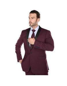 Renoir Suits - Renoir Fashion Mens shawl Lapel Slim Fit Polyester Suit In Burgundy