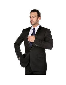 Renoir Suits - Renoir Fashion Verno Men's Black Shawl Lapel Solid Pattern Slim Fit Polyester Suit