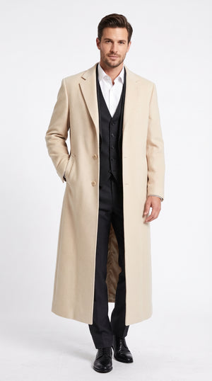 Men’s Off White Ivory Cream Wool Overcoat, Long Winter Dress Topcoat