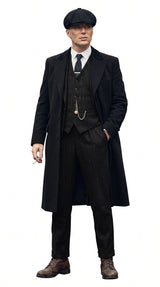 Men’s 1920s Peaky Blinders Style Vested Suit, English Gangster Outfit with Overcoat and Hat
