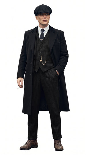Men’s 1920s Peaky Blinders Style Vested Suit, English Gangster Outfit with Overcoat and Hat