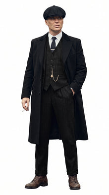 Men’s 1920s Peaky Blinders Style Vested Suit, English Gangster Outfit with Overcoat and Hat