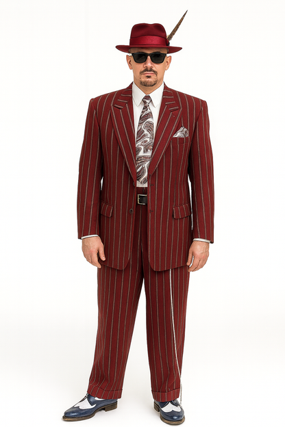 Burgundy Pinstripe Zoot Suit – 3 Piece 1920s/1930s Gangster Outfit (Jacket and Pants and Vest)  Vintage Fashion - Image 3