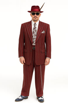 Burgundy Pinstripe Zoot Suit – 3 Piece 1920s/1930s Gangster Outfit (Jacket and Pants and Vest)  Vintage Fashion - Image 3