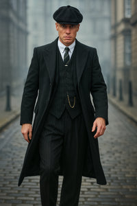 Brand New Quality 1920's English Style Peaky Blinders Style Vested Peaky Blinders Suit - Peaky Blinders Outfit + Overcoat + Hat (Peaky Blinder Custome)