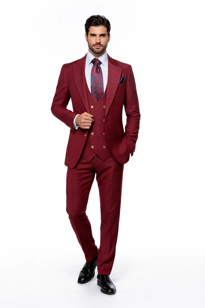 Rossi Man BOND RM1777 Slim Fit 3-Piece Red Suit – Modern Tailored Suit for Men
