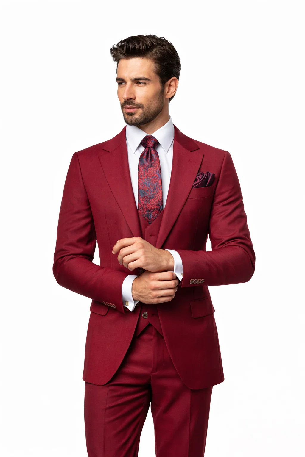 Rossi Man BOND RM1777 Slim Fit 3-Piece Red Suit – Modern Tailored Suit for Men